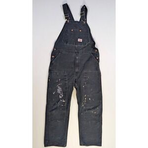 Round House Mens Double Knee Work Overalls Black Distressed Paint Splatter USA